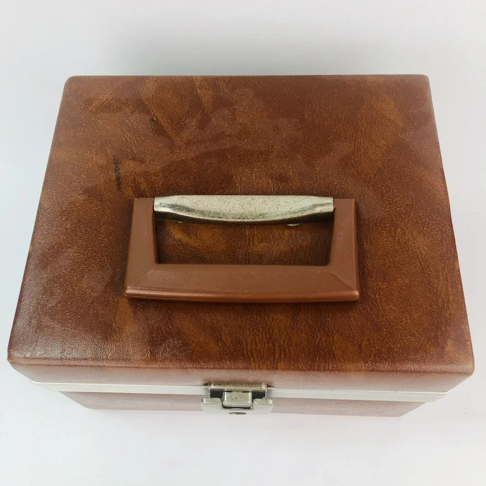 VTG Brown Faux Leather Travel Case Cosmetic Makeup Camera Carrier MCM 1960s